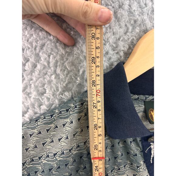 Bobby Jones Italy Golf Polo Shirt M – 100% Cotton Textured Knit Blue Pattern - Picture 6 of 8